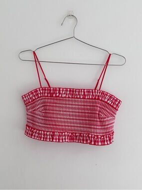 Colsie Women's Red Gingham Ruched Bandeau Bralette | Size XL | Cottagecore Style